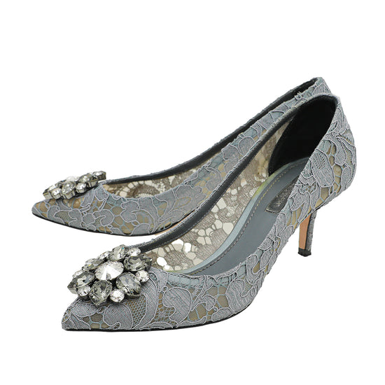 Dolce & Gabbana Gray Bellucci Taormina Lace Mid Heel Pumps 37