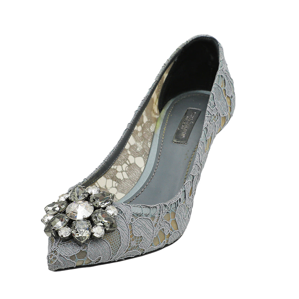Dolce & Gabbana Gray Bellucci Taormina Lace Mid Heel Pumps 37-Dolce & Gabbana-THE CLOSET