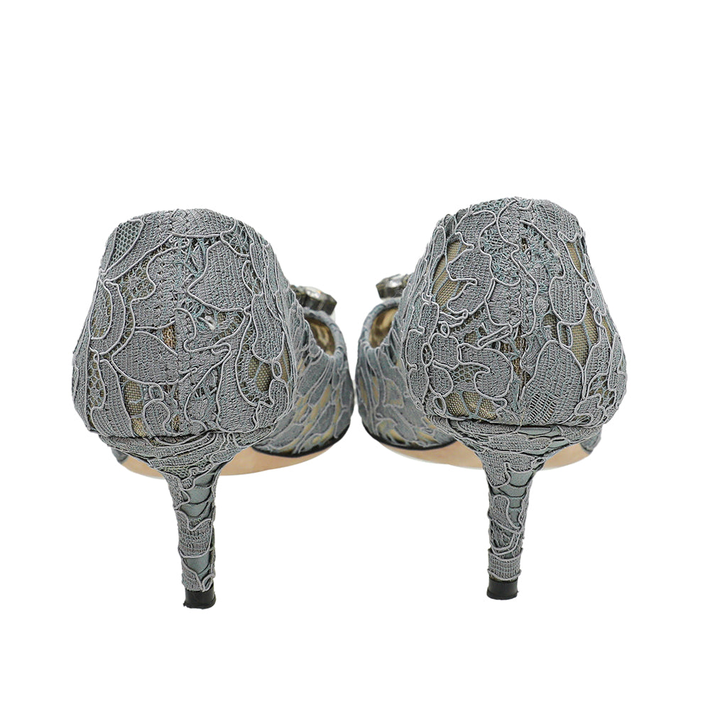 Dolce & Gabbana Gray Bellucci Taormina Lace Mid Heel Pumps 37-Dolce & Gabbana-THE CLOSET