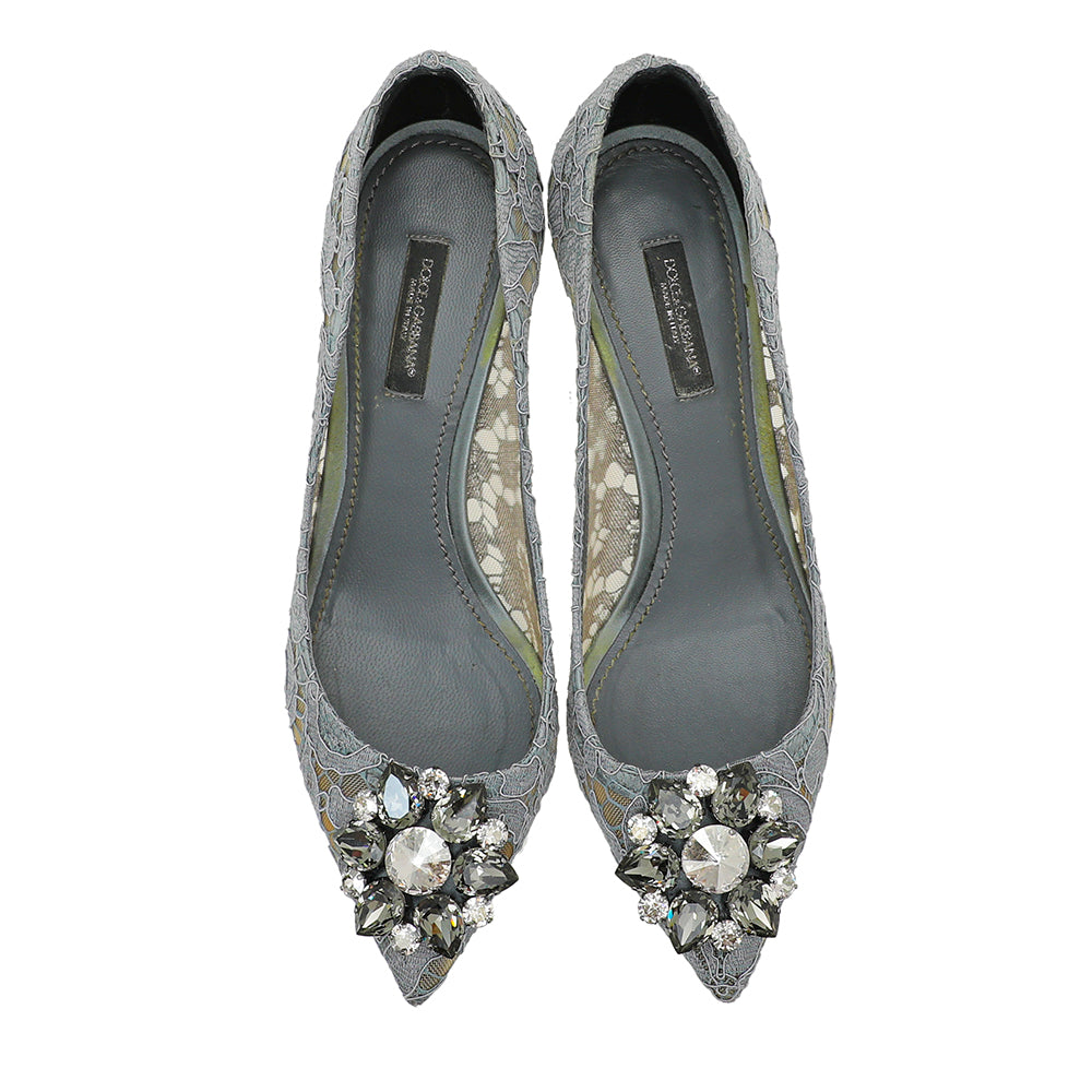 Dolce & Gabbana Gray Bellucci Taormina Lace Mid Heel Pumps 37-Dolce & Gabbana-THE CLOSET