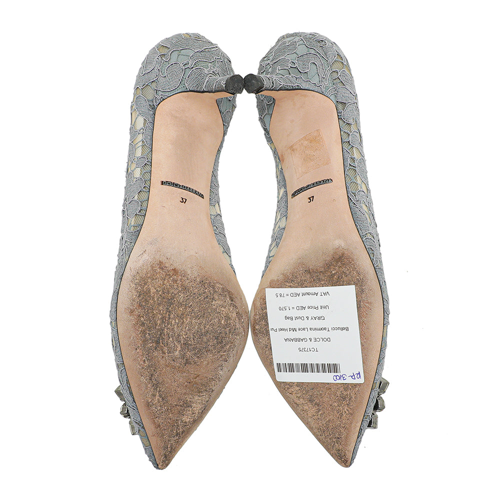 Dolce & Gabbana Gray Bellucci Taormina Lace Mid Heel Pumps 37-Dolce & Gabbana-THE CLOSET