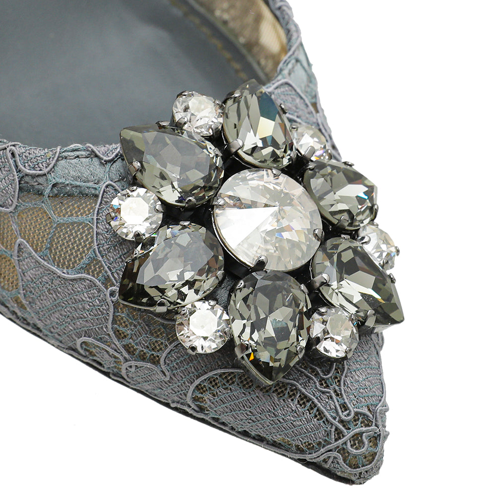 Dolce & Gabbana Gray Bellucci Taormina Lace Mid Heel Pumps 37-Dolce & Gabbana-THE CLOSET