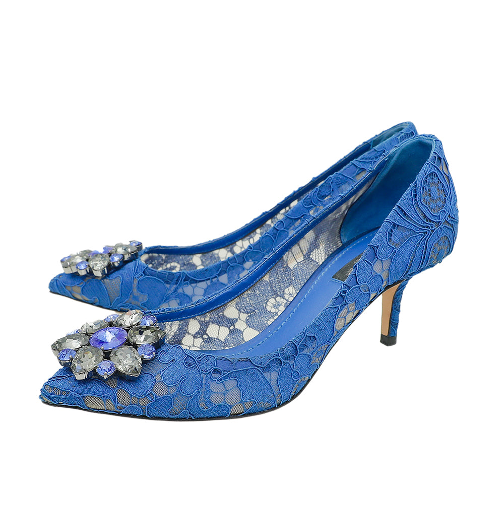 Dolce & Gabbana Blue Bellucci Crystal Lace Pumps 36.5-Dolce & Gabbana-THE CLOSET