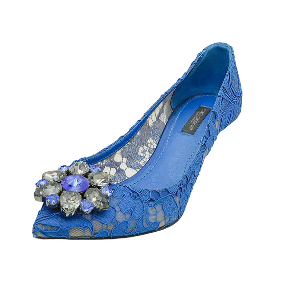 Dolce & Gabbana Blue Bellucci Crystal Lace Pumps 36.5