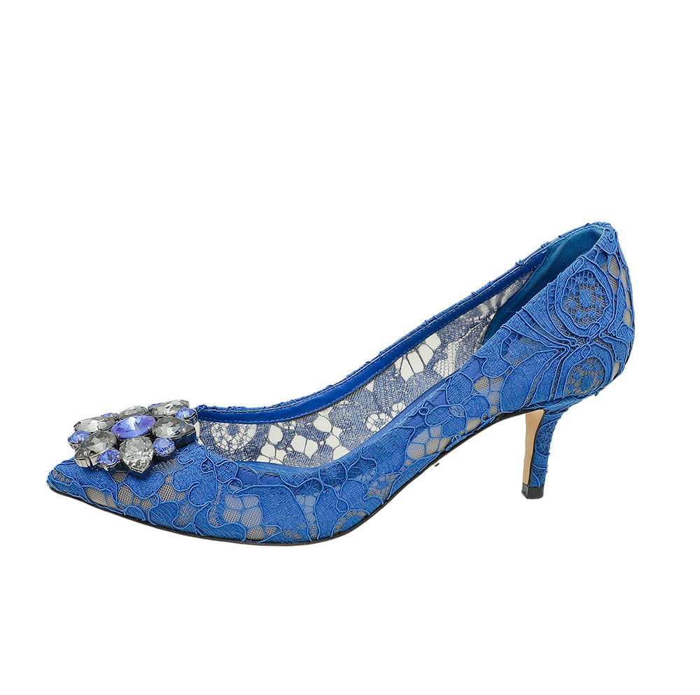 Dolce & Gabbana Blue Bellucci Crystal Lace Pumps 36.5-Dolce & Gabbana-THE CLOSET