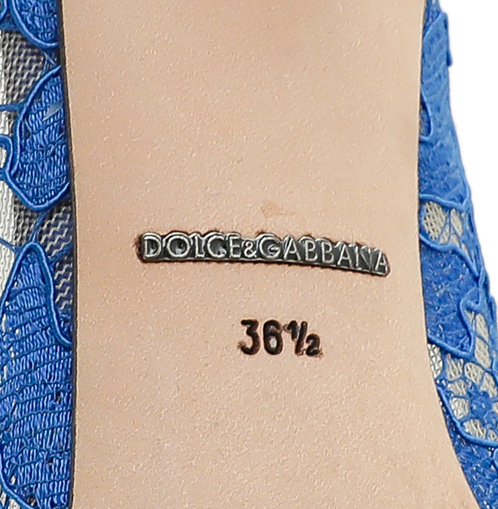Dolce & Gabbana Blue Bellucci Crystal Lace Pumps 36.5