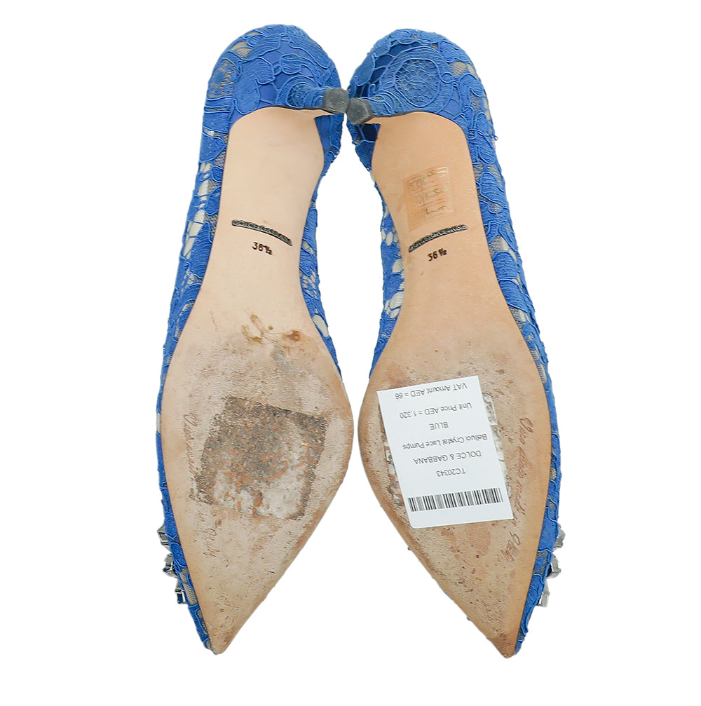 Dolce & Gabbana Blue Bellucci Crystal Lace Pumps 36.5-Dolce & Gabbana-THE CLOSET