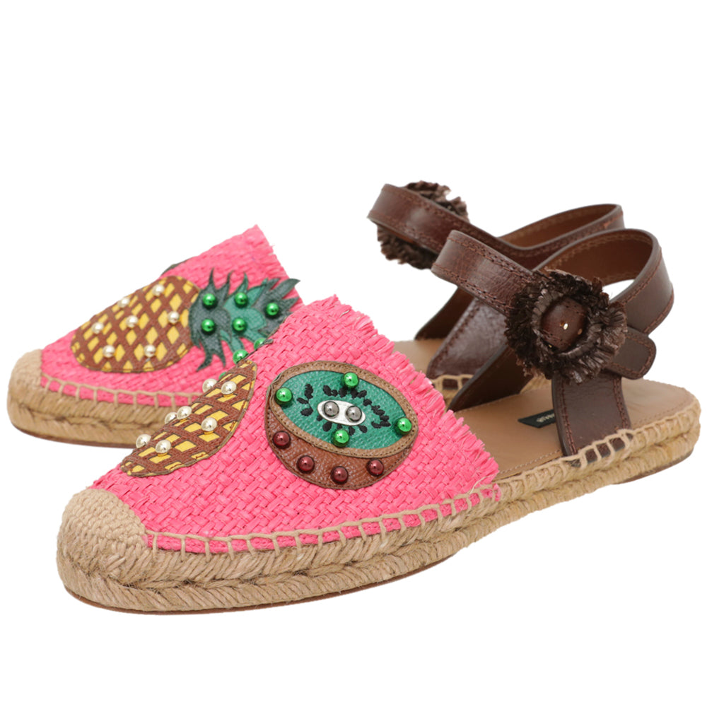 Dolce & Gabbana Bicolor Pineapple Kiwi Patch Ankle Strap 40-Dolce & Gabbana-THE CLOSET