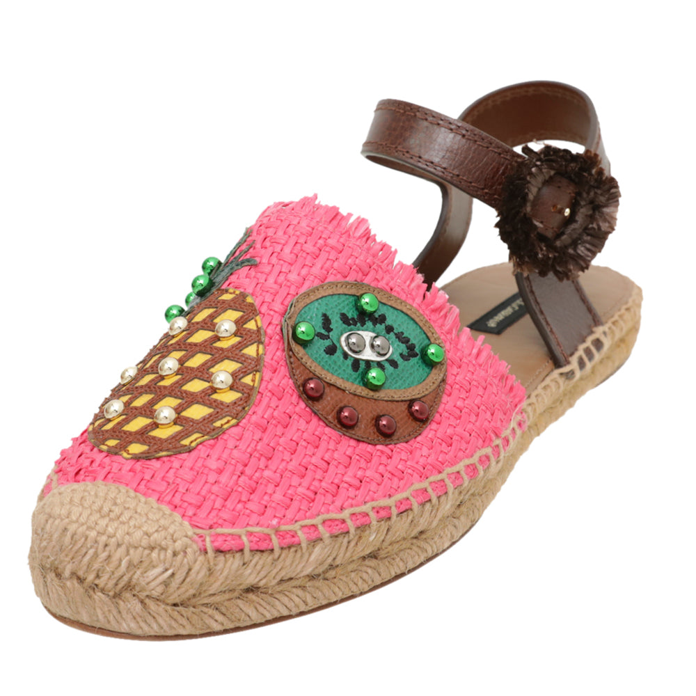 Dolce & Gabbana Bicolor Pineapple Kiwi Patch Ankle Strap 40-Dolce & Gabbana-THE CLOSET
