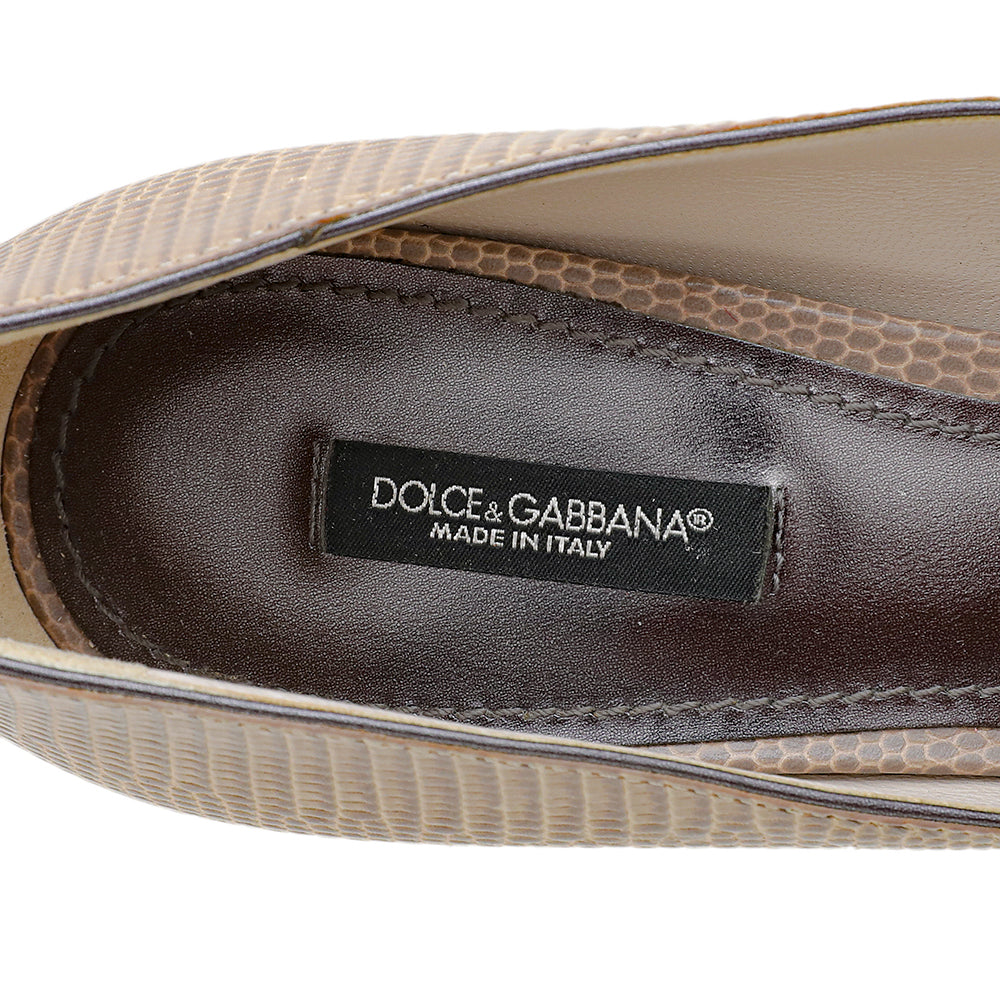 Dolce & Gabbana Etoupe Iguana Print Crystal Bellucci Pumps 39