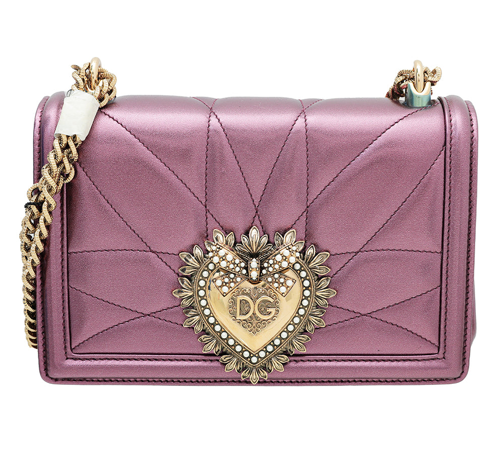 Dolce & Gabbana Violet Metallic Devotion Flap Chain Bag-Christian Louboutin-THE CLOSET
