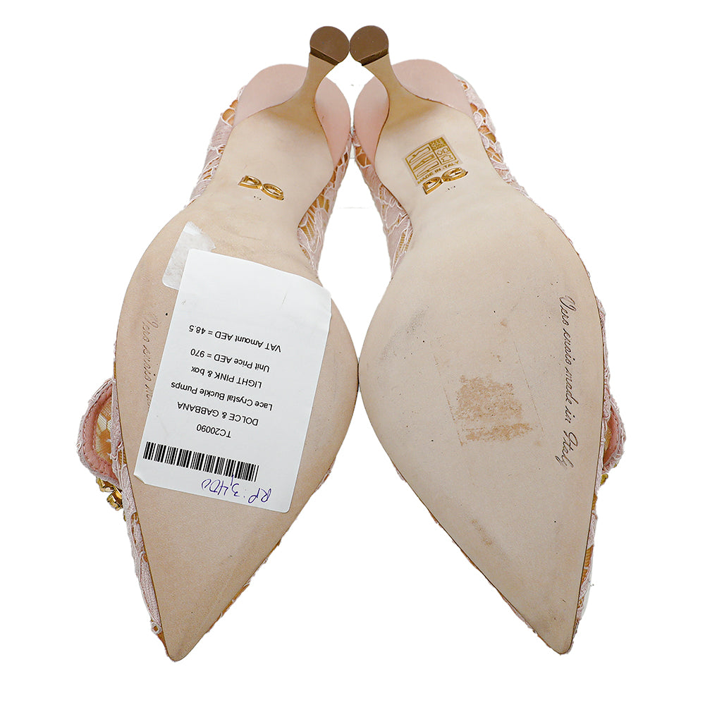 Dolce & Gabbana Light Pink Lace Crystal Buckle Pumps 39-Christian Louboutin-THE CLOSET