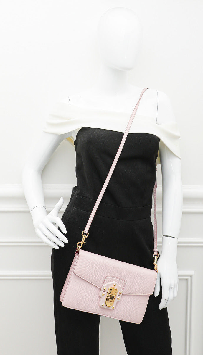 Dolce & Gabbana Pink Lizard Embossed Lucia Crossbody Bag