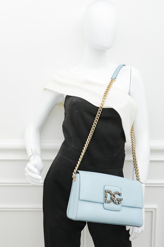 Dolce & Gabbana Sky Blue Lizard Millennials Chain Flap Bag