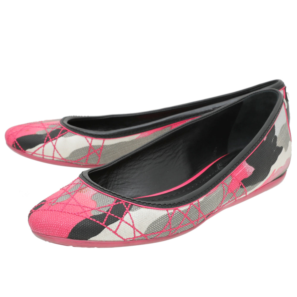 Christian Dior Hot Pink Multicolor Anselm Reyle Camouflage Ballet Flats 37