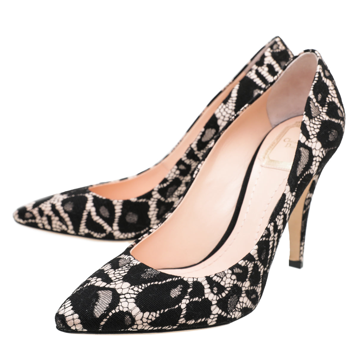 Christian Dior Bicolor Satin Lace Pointy Pumps 38-Christian Dior-THE CLOSET