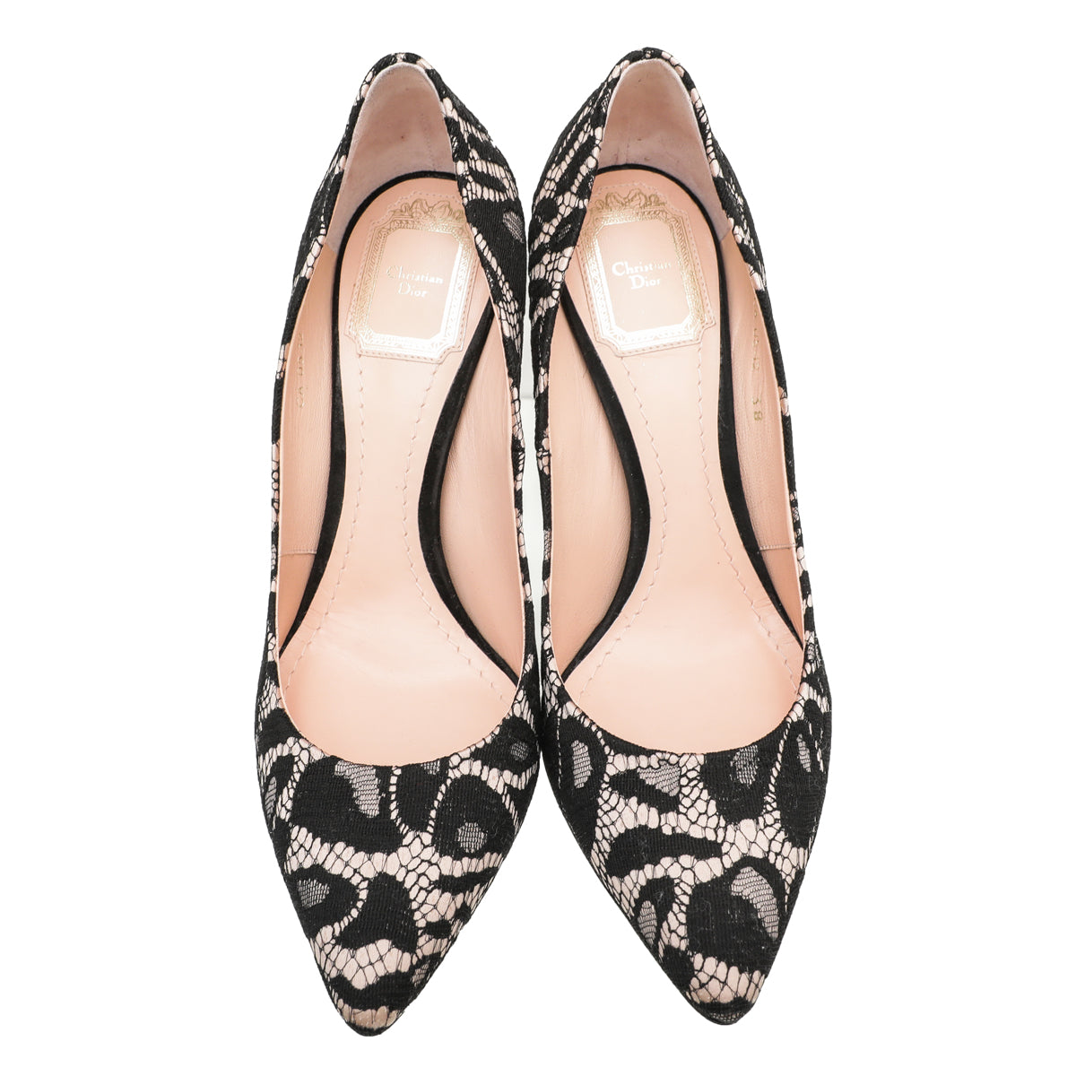Christian Dior Bicolor Satin Lace Pointy Pumps 38