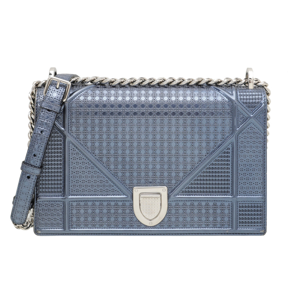 Christian Dior Metallic Blue Diorama Micro Cannage Flap Bag-Christian Dior-THE CLOSET