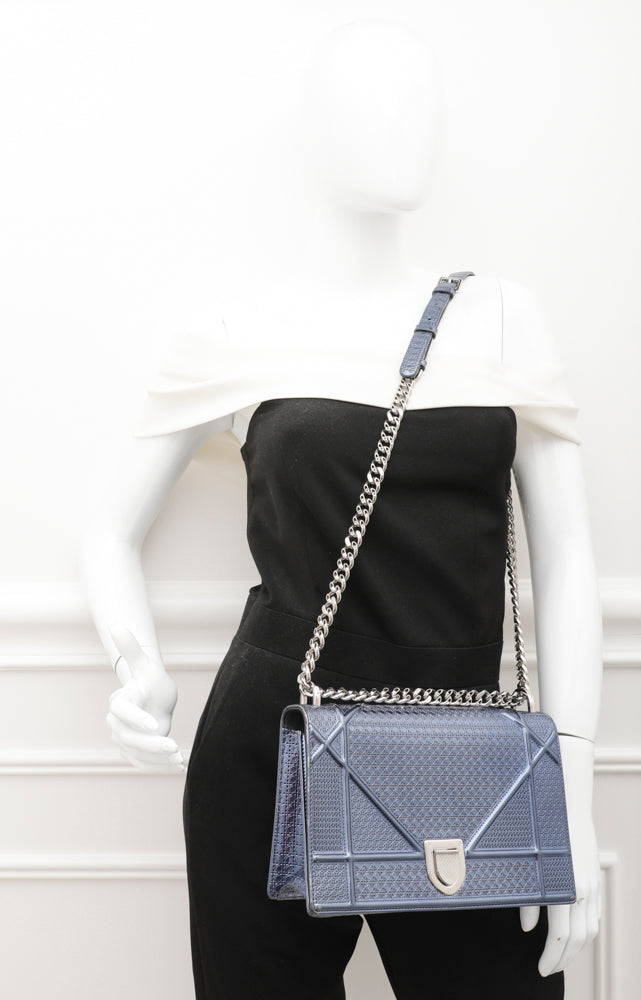 Christian Dior Metallic Blue Diorama Micro Cannage Flap Bag-Christian Dior-THE CLOSET