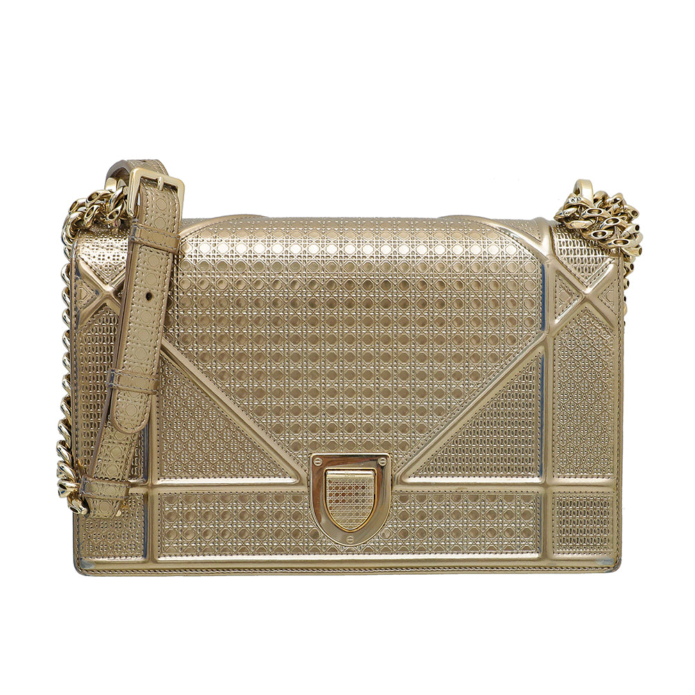 Christian Dior Gold Diorama Micro Cannage Flap Medium Bag-Christian Dior-THE CLOSET