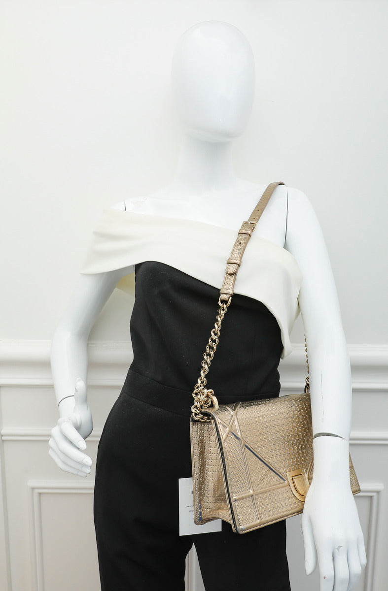 Christian Dior Gold Diorama Micro Cannage Flap Medium Bag-Christian Dior-THE CLOSET