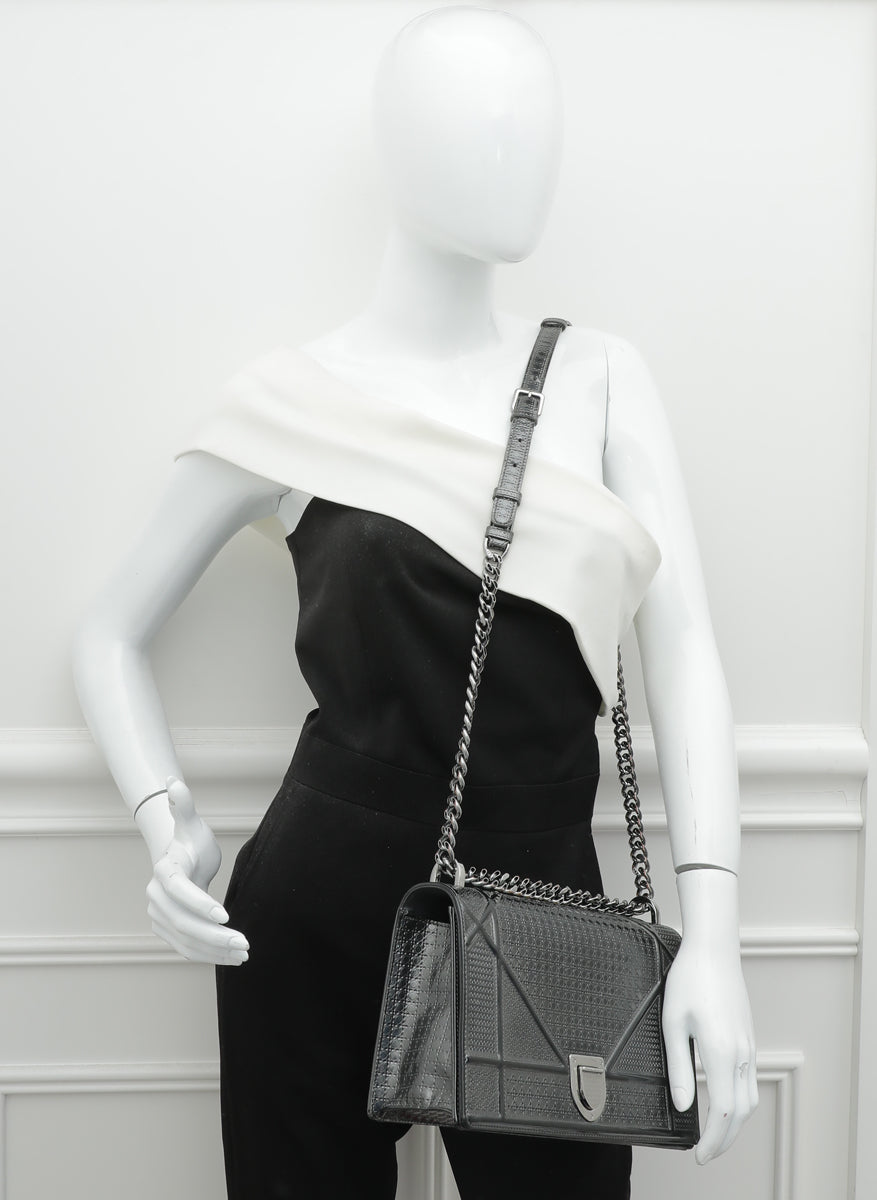 Christian Dior Charcoal Diorama Microcannage Medium Bag-Christian Dior-THE CLOSET