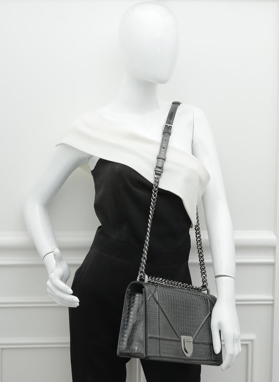 Christian Dior Charcoal Diorama Microcannage Medium Bag