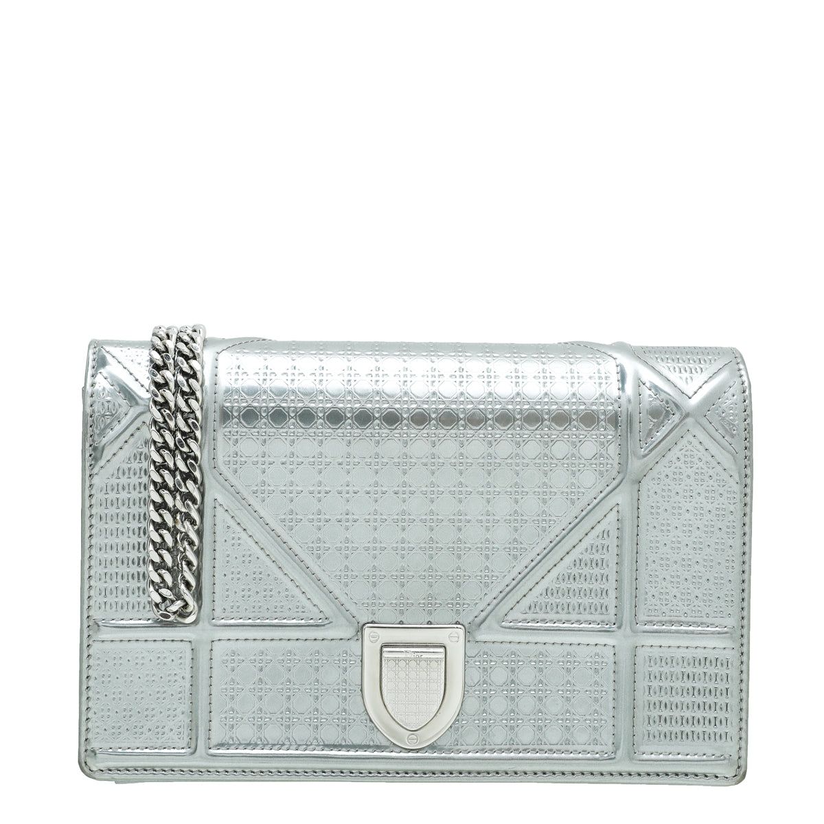 Christian Dior Silver Diorama Micro Cannage Wallet On Chain-Christian Dior-THE CLOSET