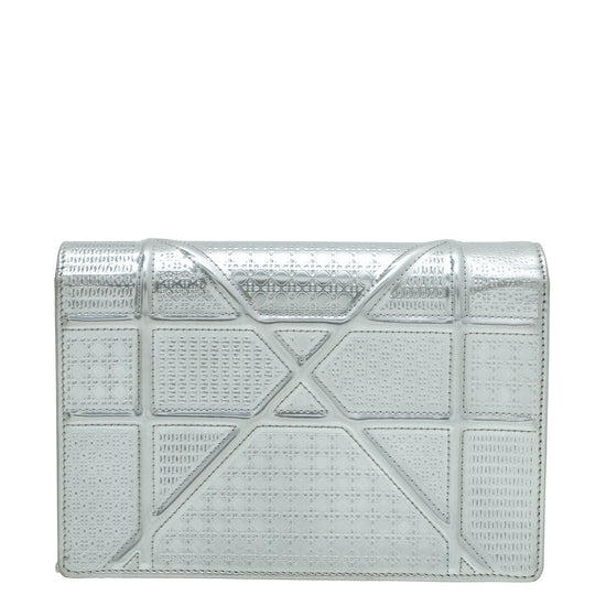 Christian Dior Silver Diorama Micro Cannage Wallet On Chain