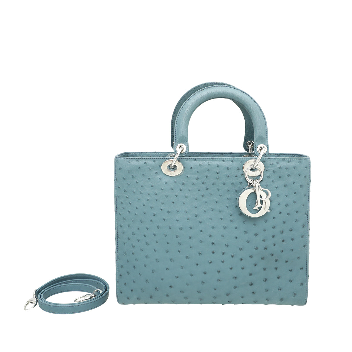 Christian Dior Blue Ostrich Lady Dior Large Bag-Christian Dior-THE CLOSET