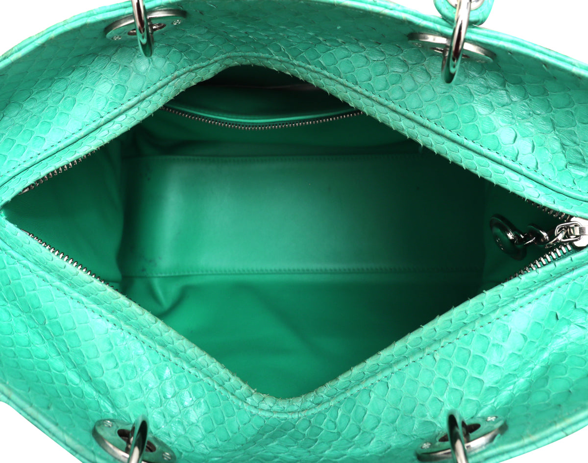 Christian Dior Green Python Lady Dior Large Bag