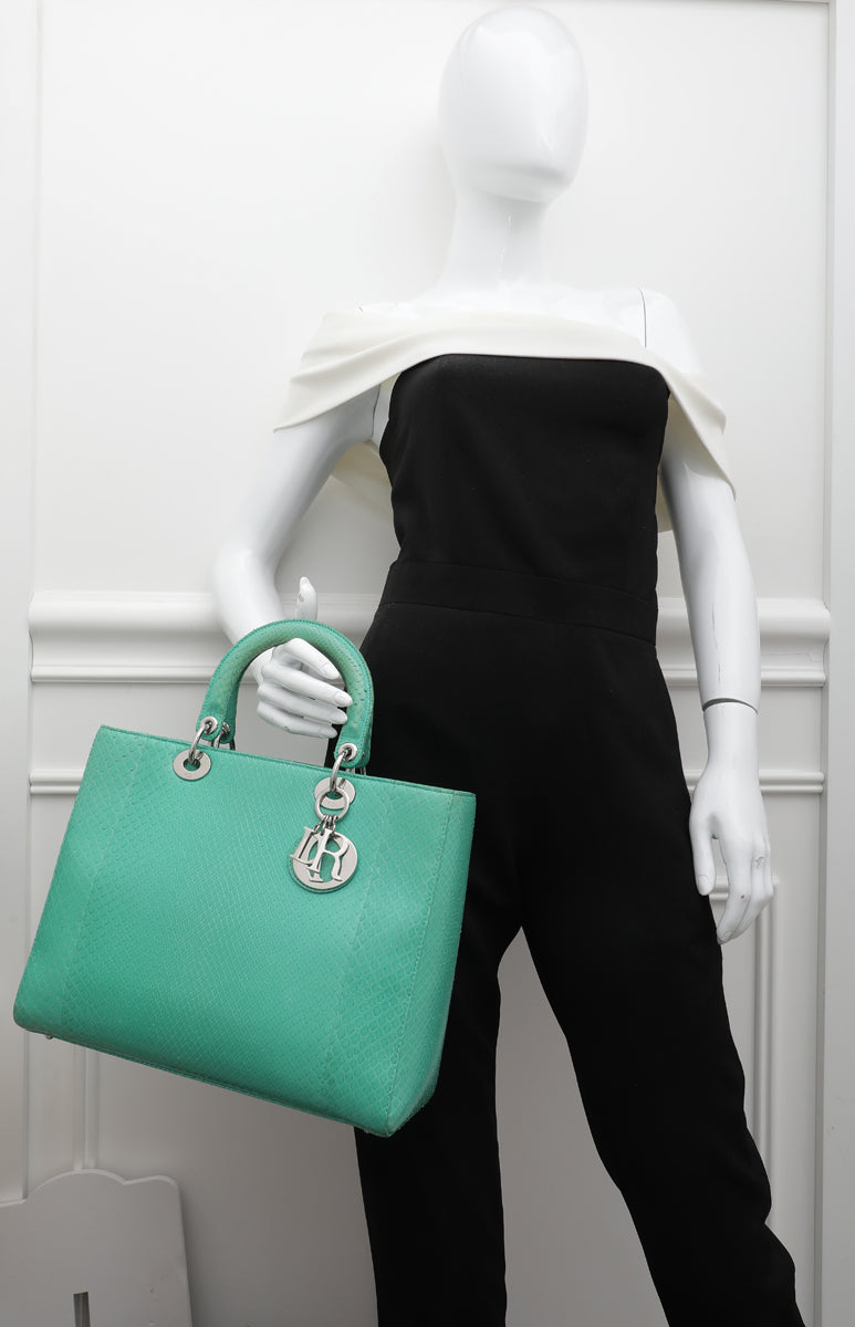 Christian Dior Green Python Lady Dior Large Bag-Christian Dior-THE CLOSET
