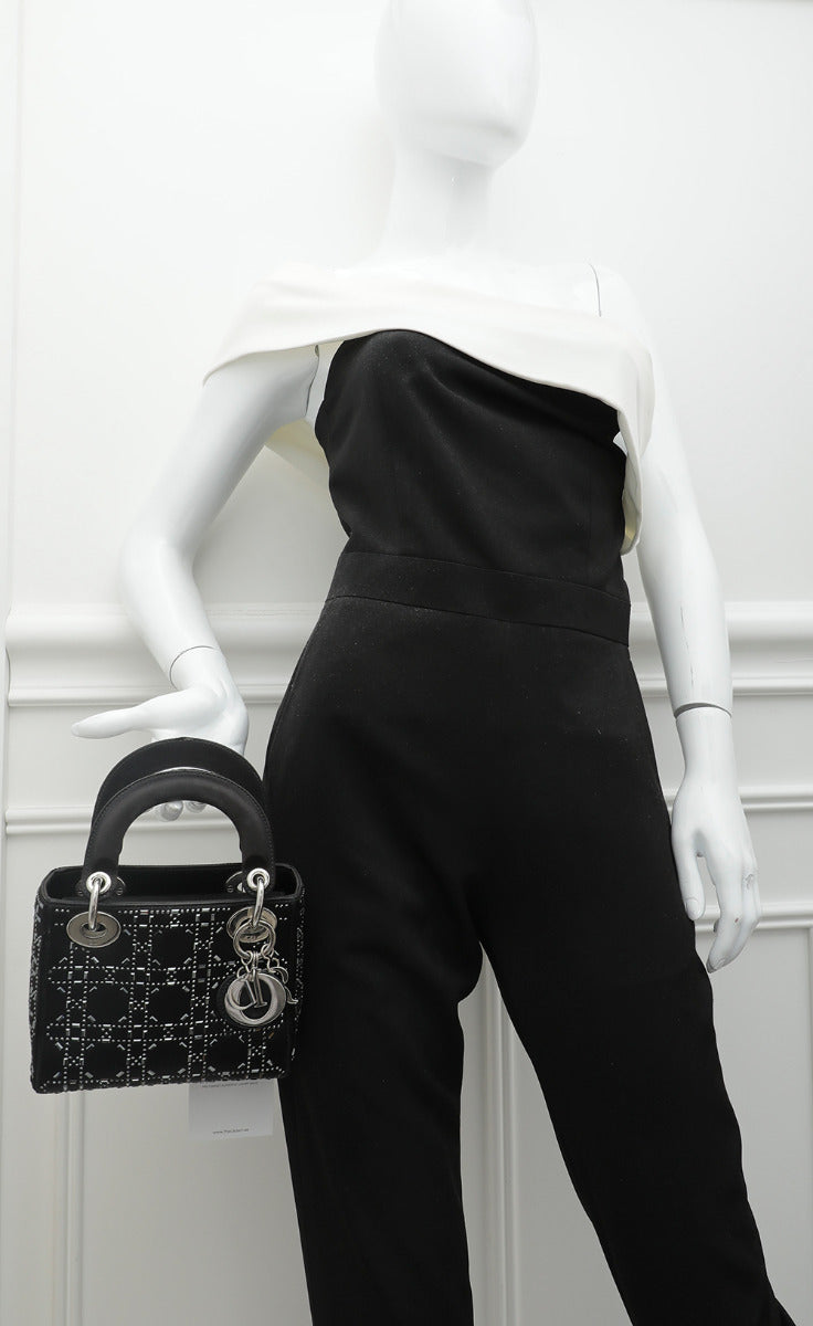 Christian Dior Black Satin Lady Dior Strass Cannage Bag-Christian Dior-THE CLOSET