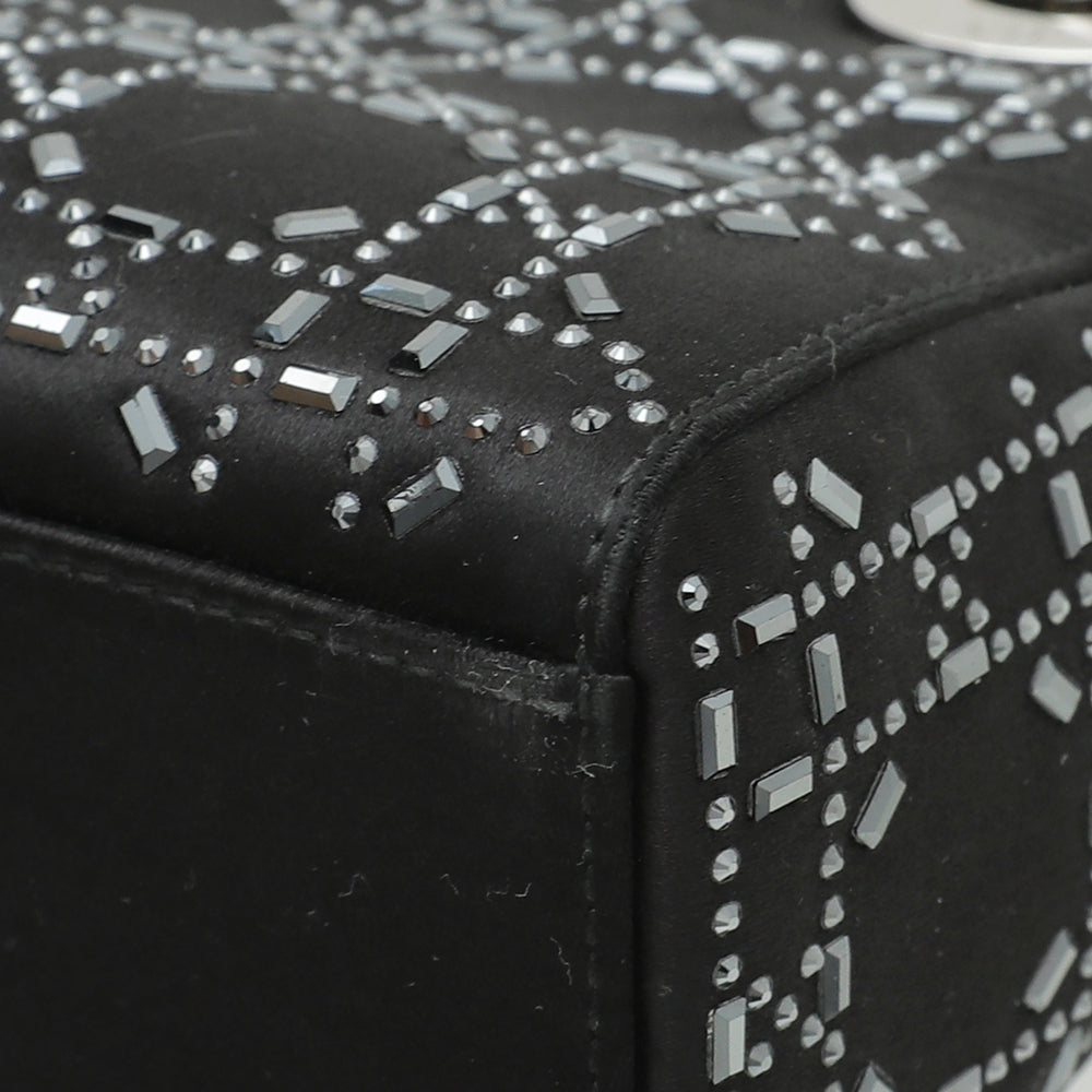 Christian Dior Black Satin Lady Dior Strass Cannage Bag-Christian Dior-THE CLOSET