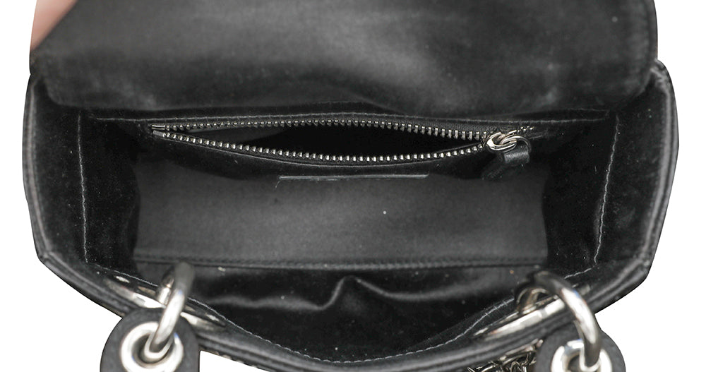 Christian Dior Black Satin Lady Dior Strass Cannage Bag-Christian Dior-THE CLOSET