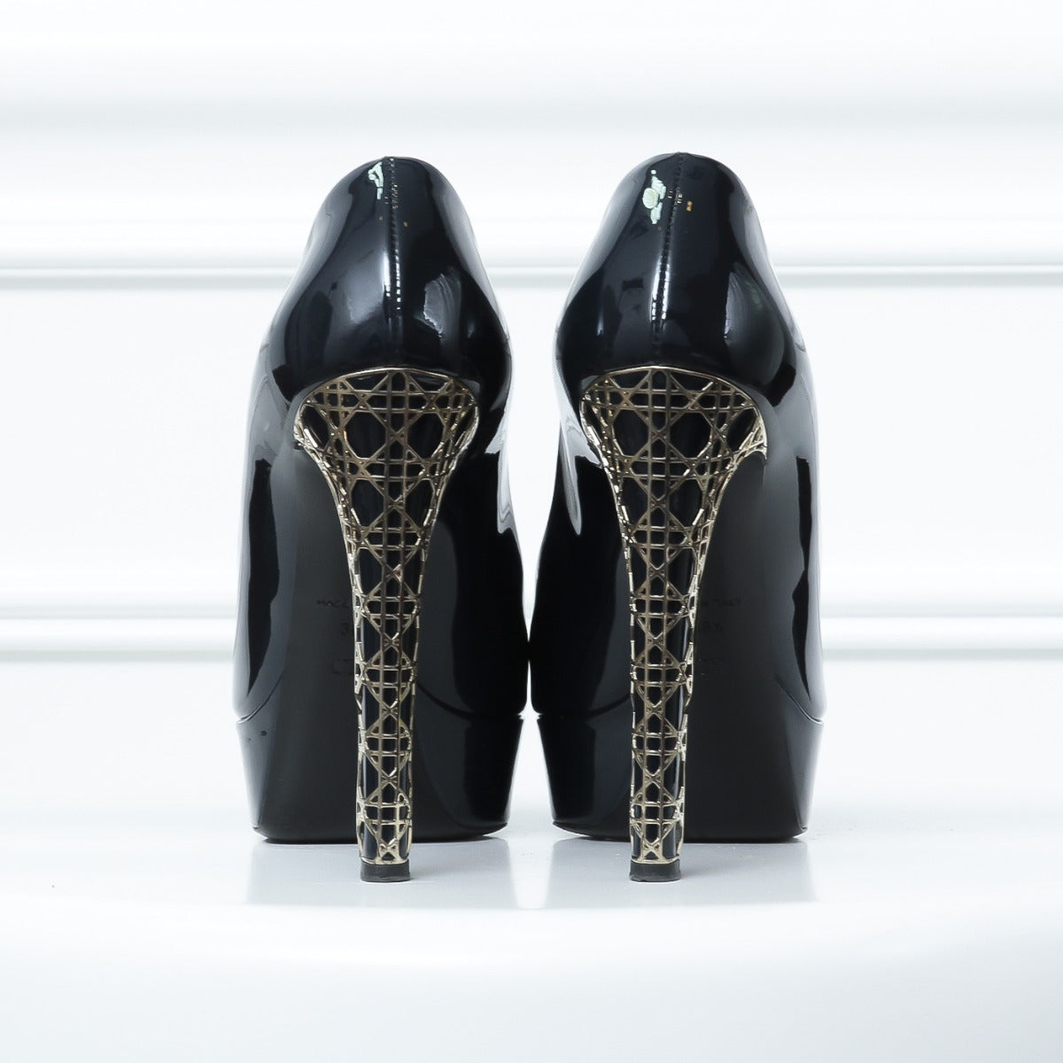 Christian Dior Dark Blue Cannage Peeptoe Heels 38 1-2-Christian Dior-THE CLOSET