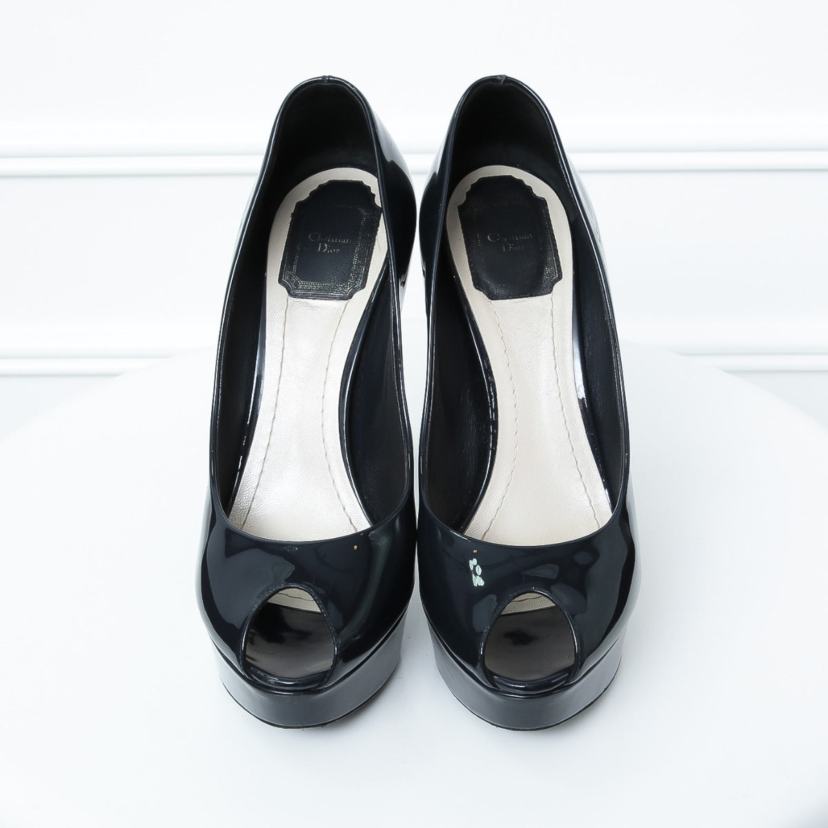 Christian Dior Dark Blue Cannage Peeptoe Heels 38 1-2-Christian Dior-THE CLOSET