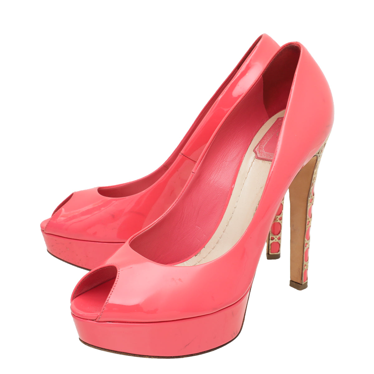 Christian Dior Coral Metal Cannage Peep Toe Platform Pump 40-Christian Dior-THE CLOSET