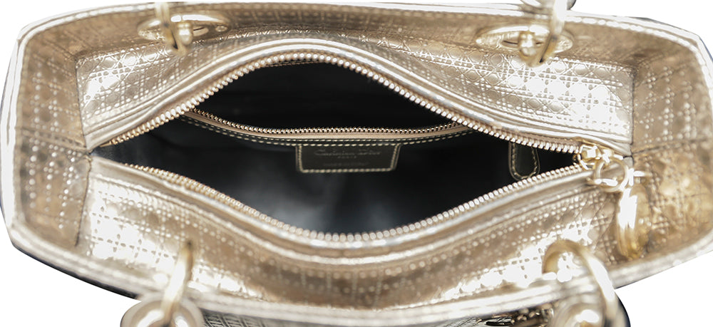 Christian Dior Champagne Micro Cannage Lady Dior Medium Bag-Christian Dior-THE CLOSET