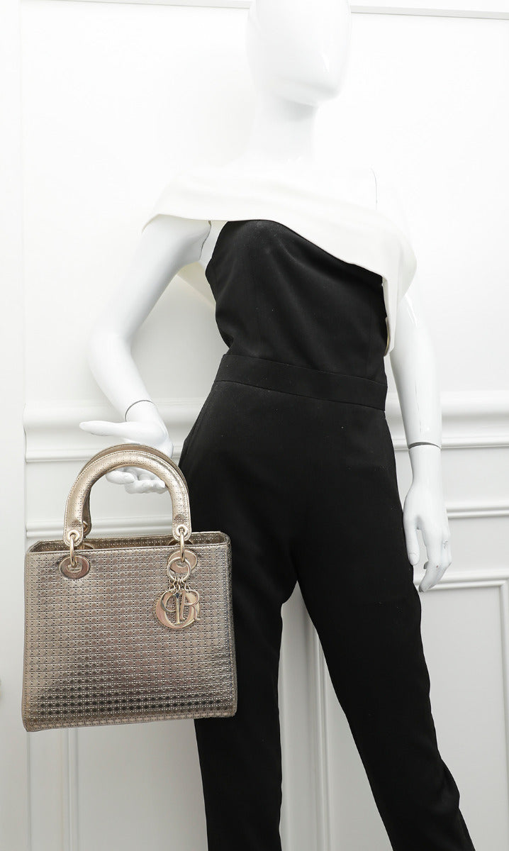 Christian Dior Champagne Micro Cannage Lady Dior Medium Bag-Christian Dior-THE CLOSET