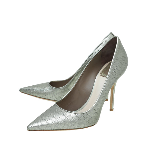 Christian Dior Silver Micro Cannage Cherie Pointed Toe 39
