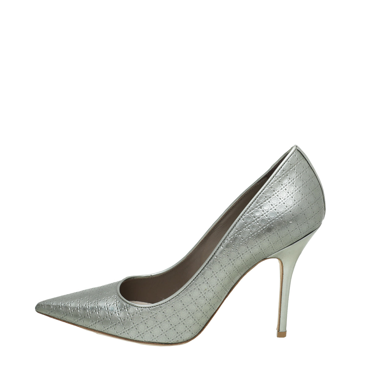 Christian Dior Silver Micro Cannage Cherie Pointed Toe 39-Christian Dior-THE CLOSET