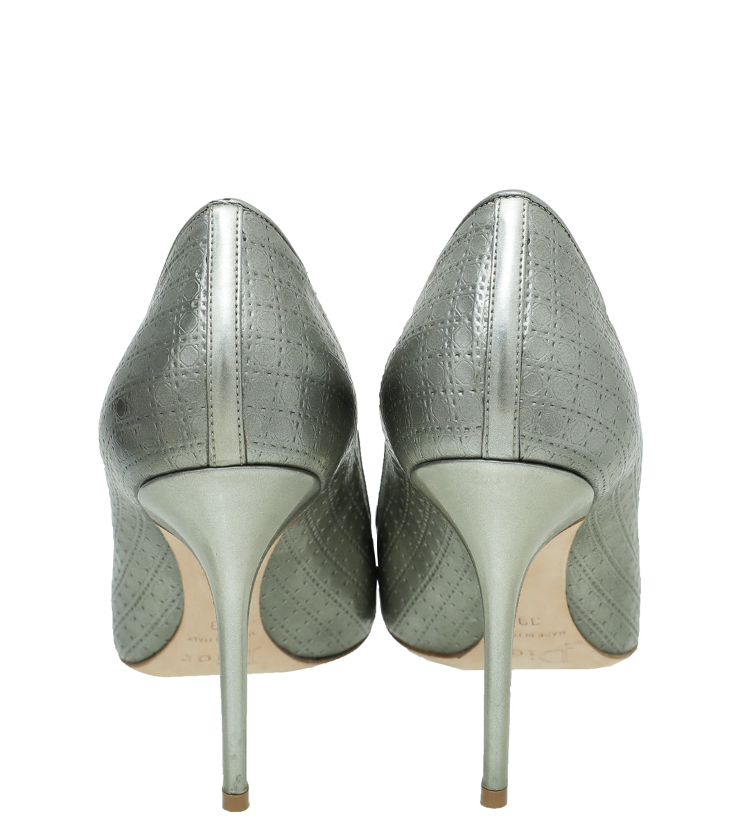 Christian Dior Silver Micro Cannage Cherie Pointed Toe 39-Christian Dior-THE CLOSET
