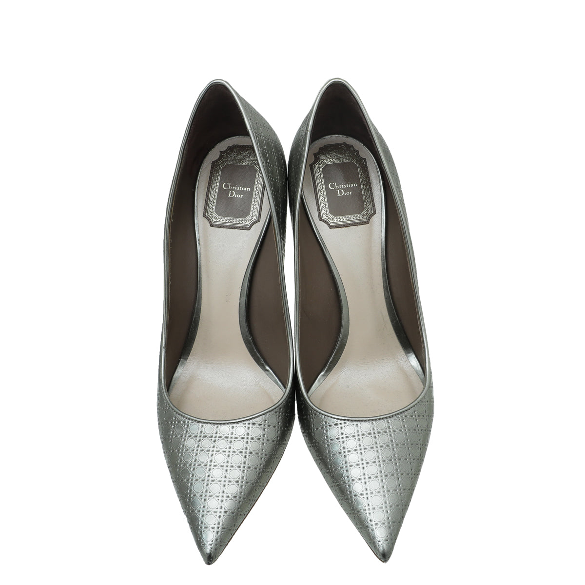 Christian Dior Silver Micro Cannage Cherie Pointed Toe 39-Christian Dior-THE CLOSET