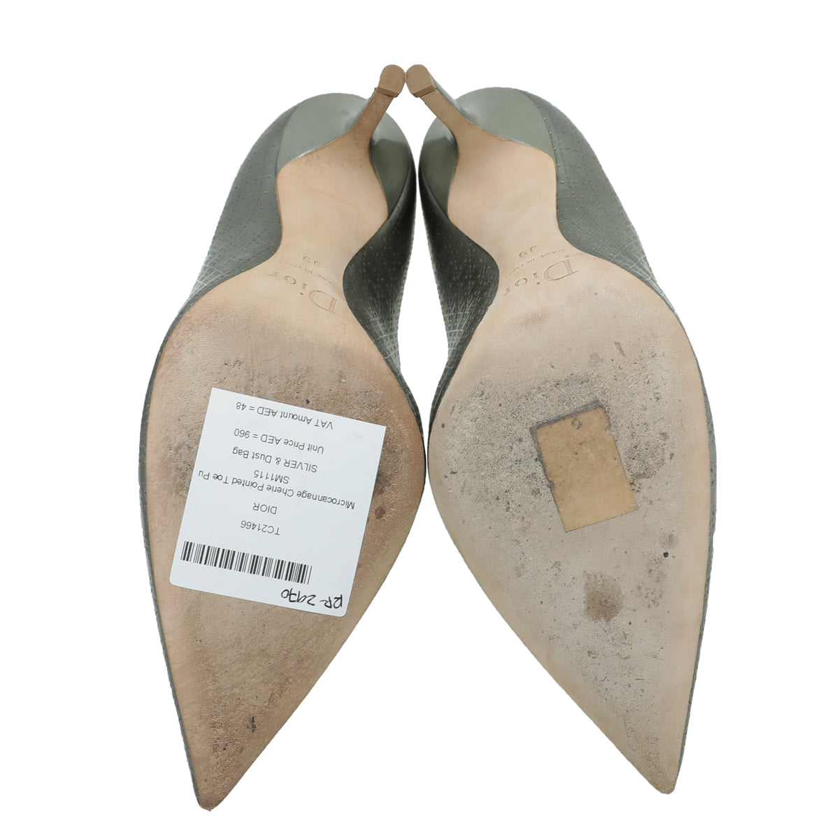 Christian Dior Silver Micro Cannage Cherie Pointed Toe 39-Christian Dior-THE CLOSET