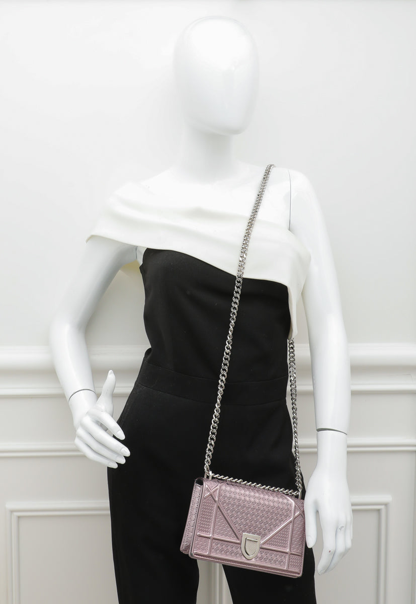 Christian Dior Metallic Pink Leather Micro Cannage Diorama Small Flap Bag