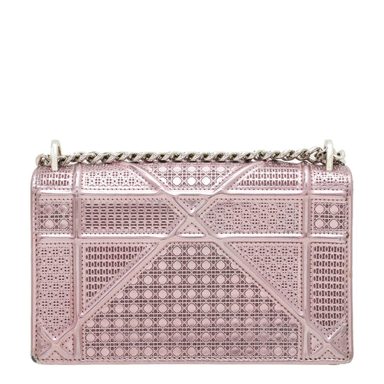 Christian Dior Metallic Pink Leather Micro Cannage Diorama Small Flap Bag
