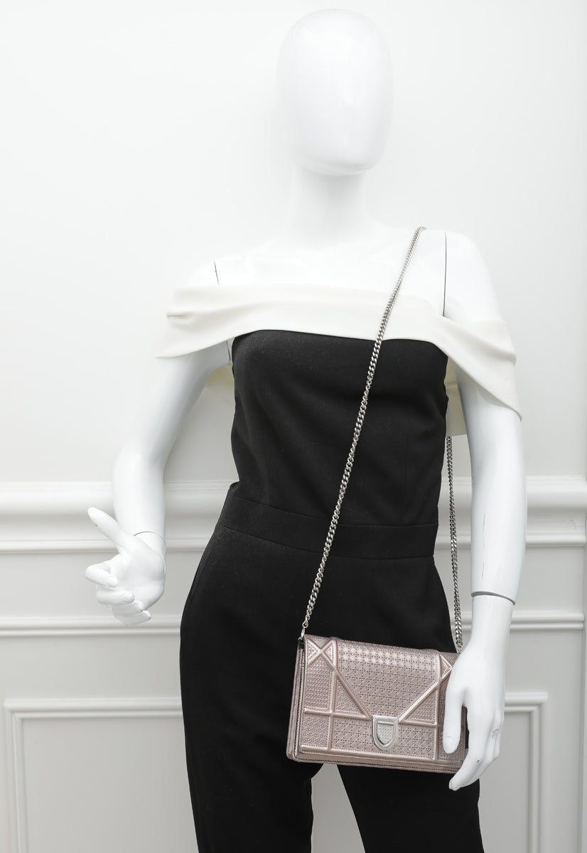 Christian Dior Light Pink Microcannage Diorama Wallet On Chain-Christian Dior-THE CLOSET