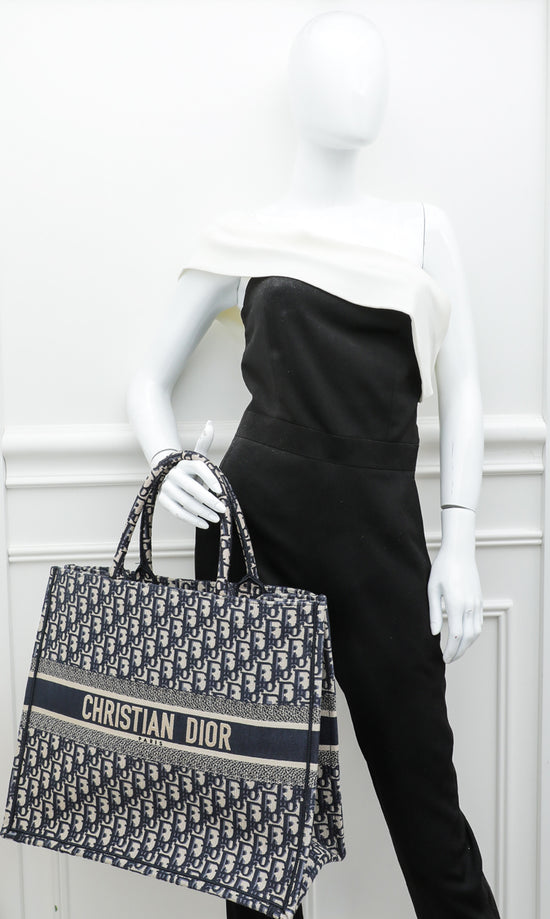 Christian Dior oblique book tote large bag navy blue