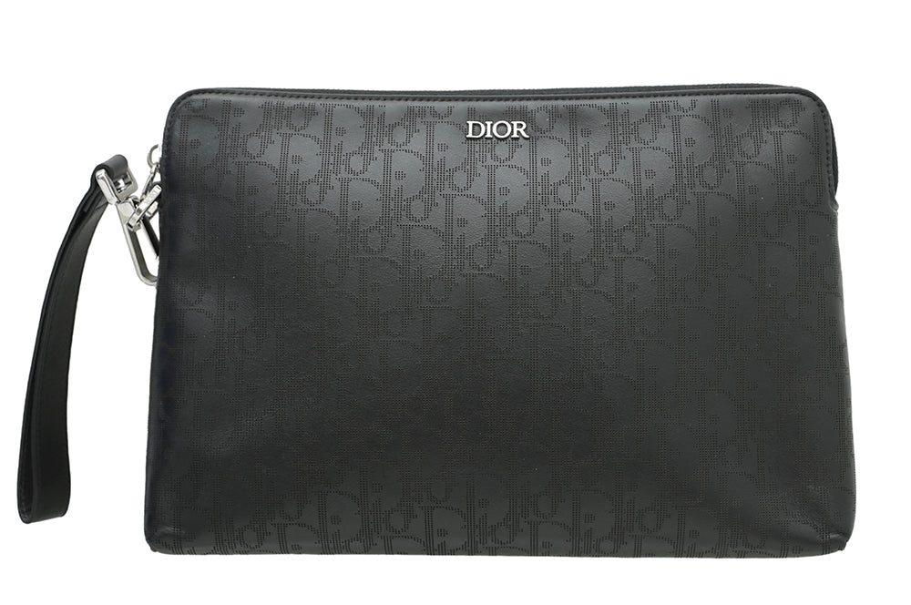 Christian Dior Black Oblique Galaxy Zipped Pouch